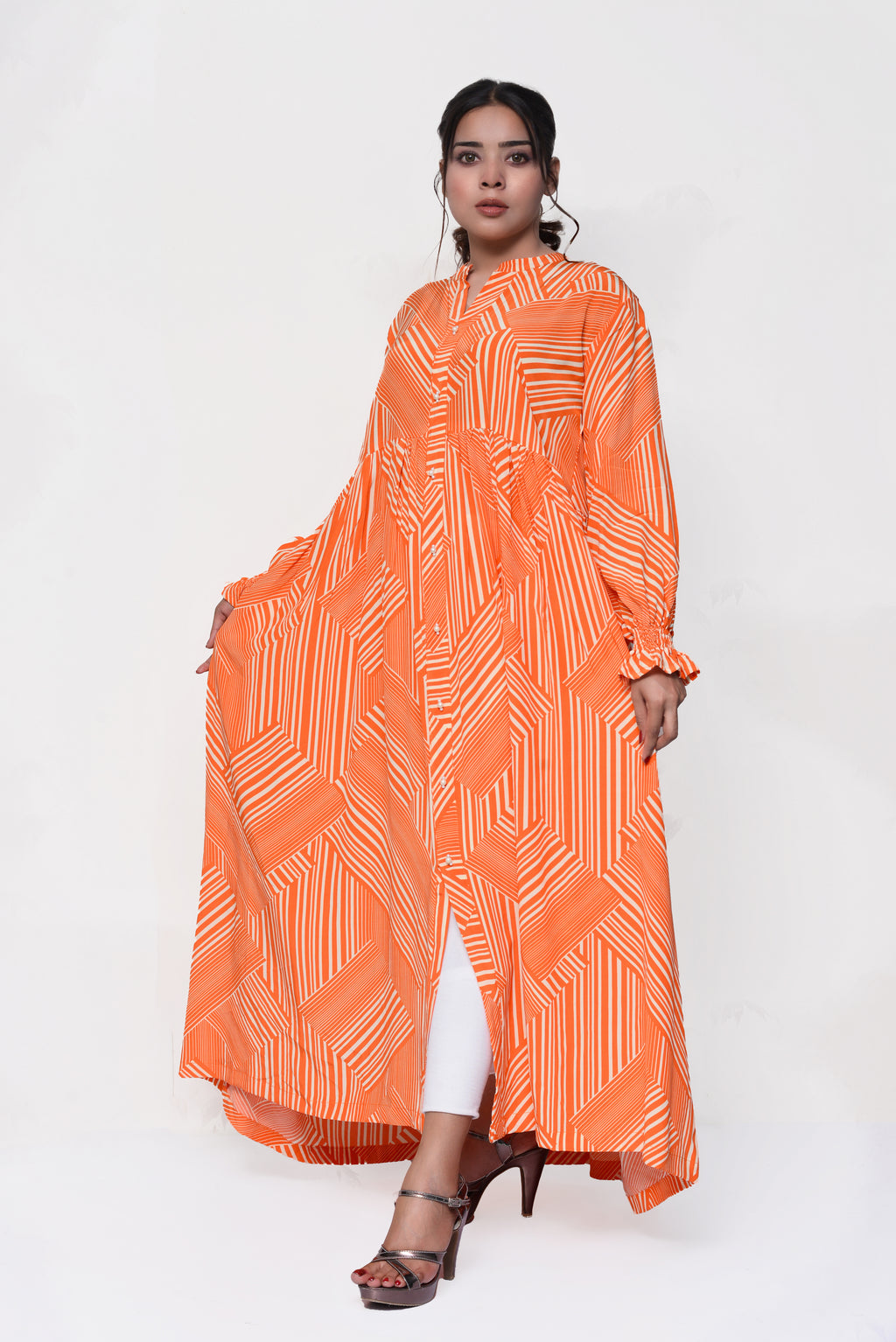 🧡 Sunset Geo Maxi Dress – Bold, Modern & Effortlessly Modest