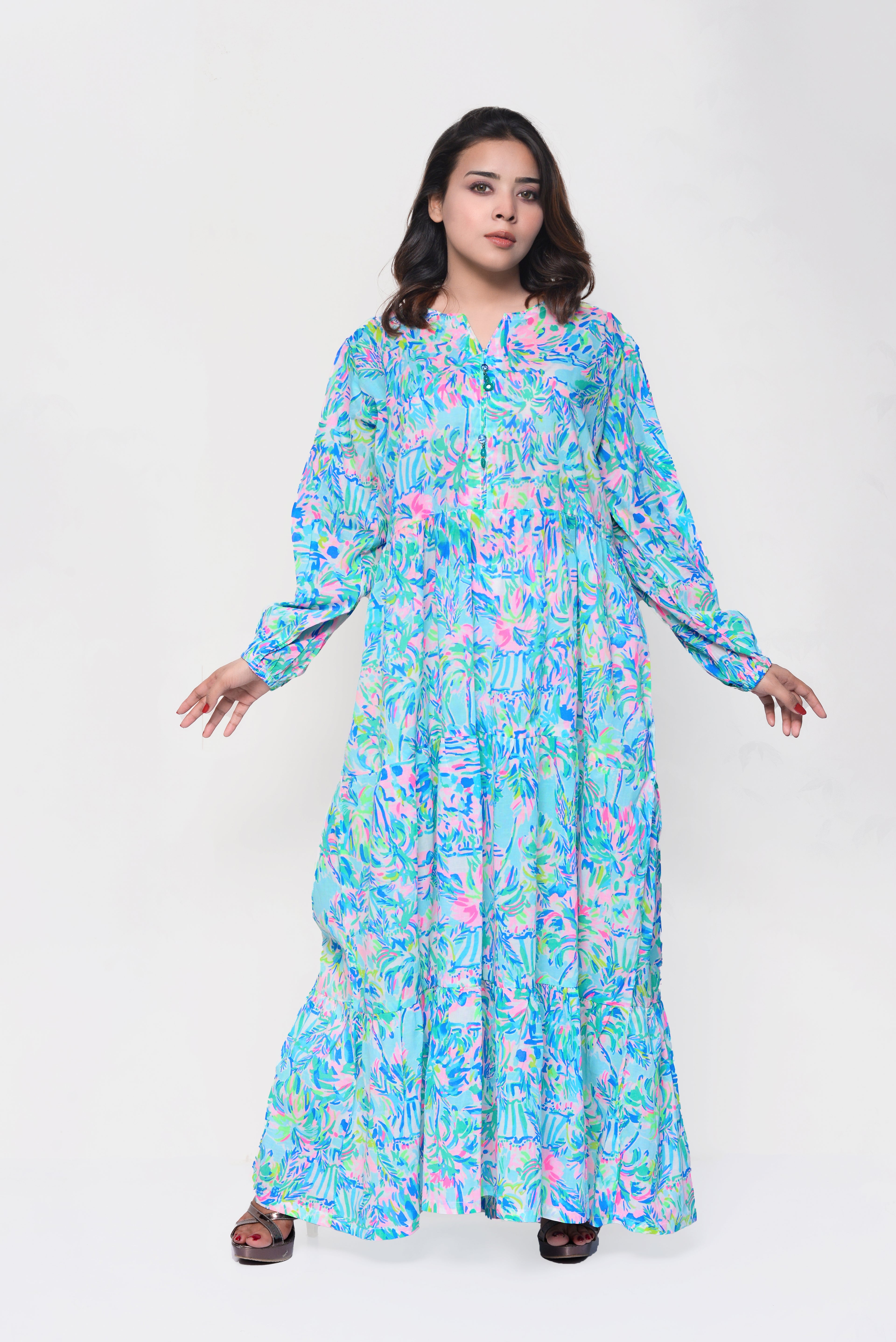 🌴 Tropical Escape Maxi Dress – Vibrant, Breezy & Modestly Stylish