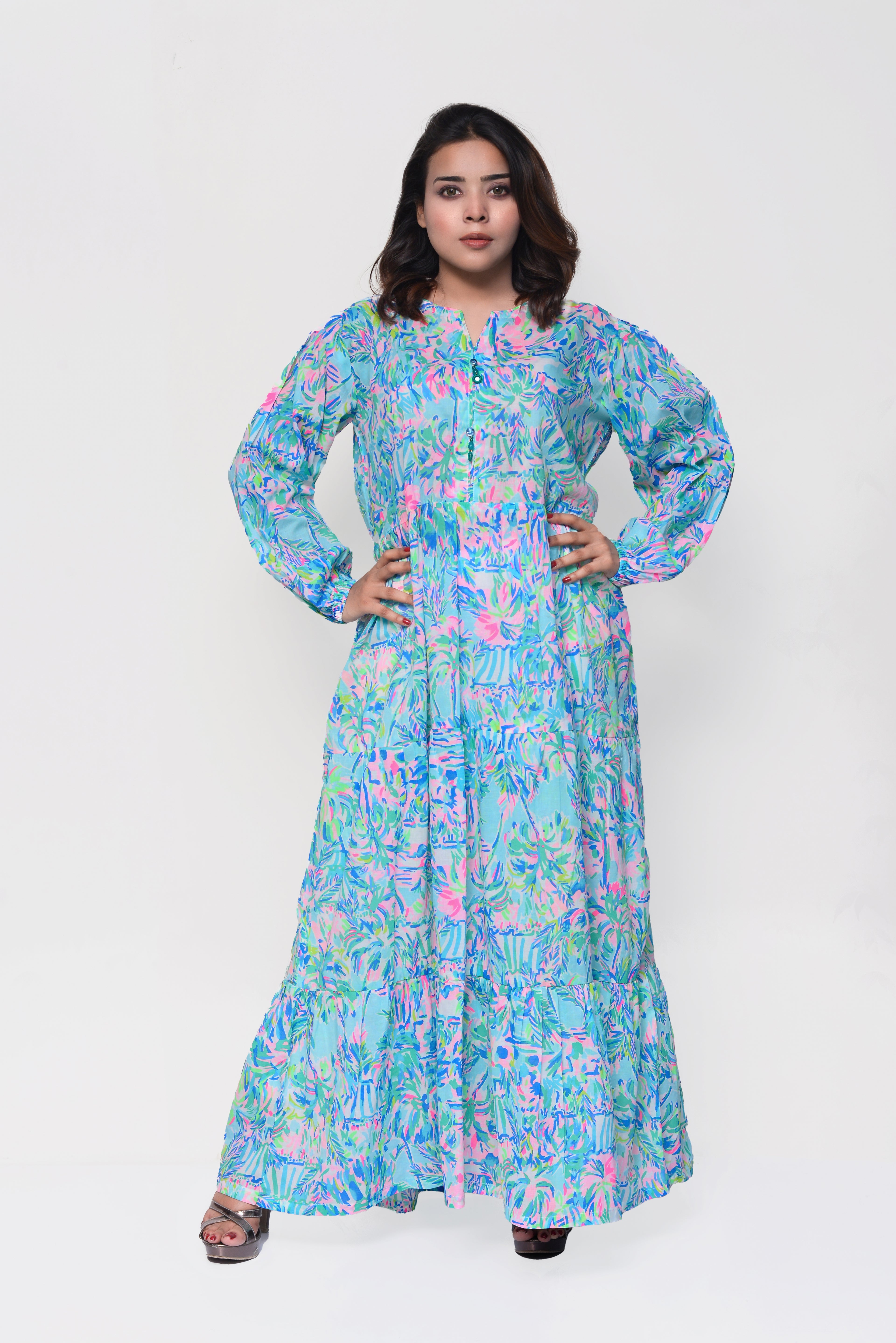 🌴 Tropical Escape Maxi Dress – Vibrant, Breezy & Modestly Stylish