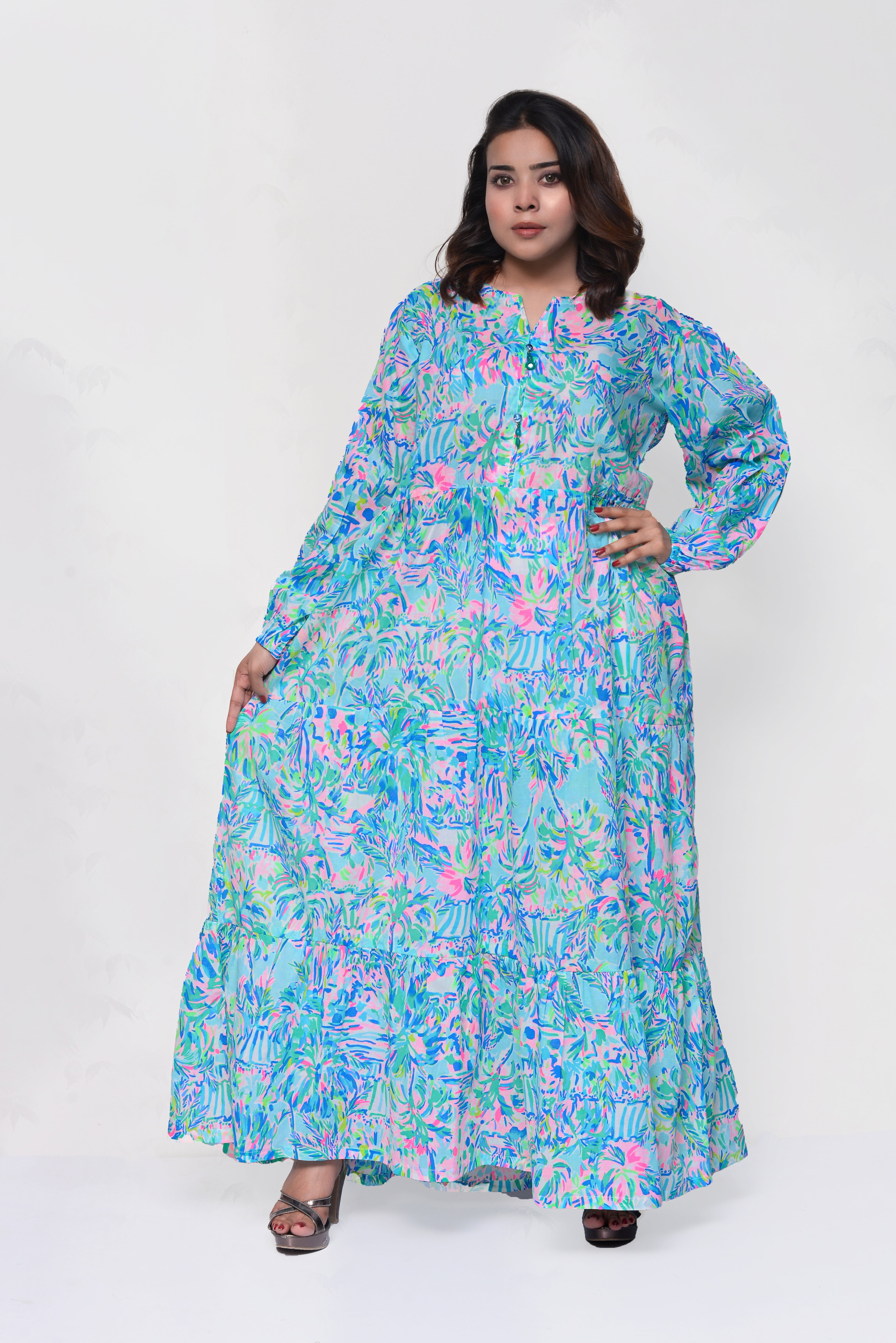 🌴 Tropical Escape Maxi Dress – Vibrant, Breezy & Modestly Stylish