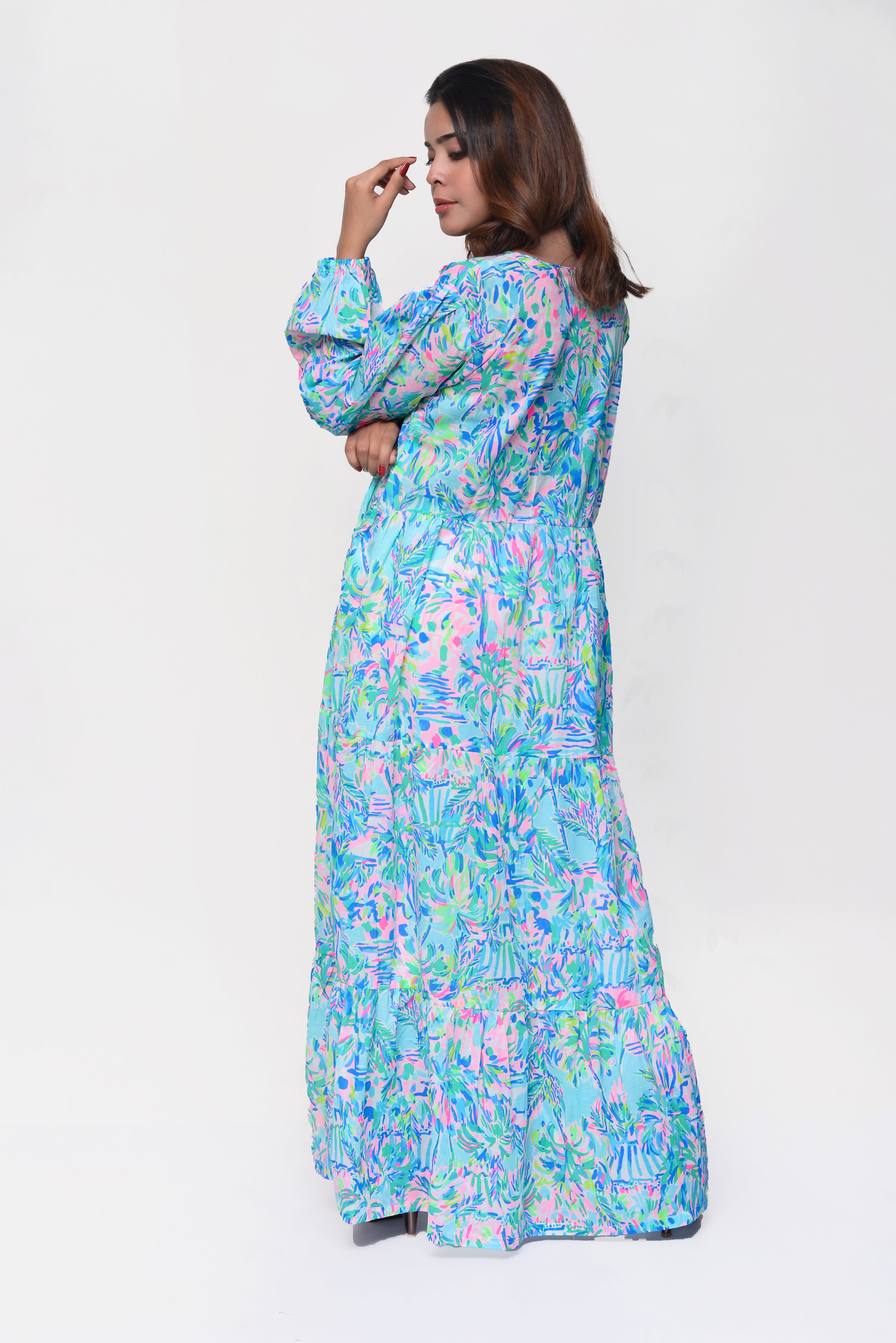 🌴 Tropical Escape Maxi Dress – Vibrant, Breezy & Modestly Stylish