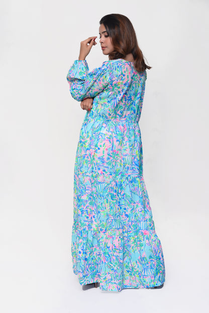 🌴 Tropical Escape Maxi Dress – Vibrant, Breezy & Modestly Stylish