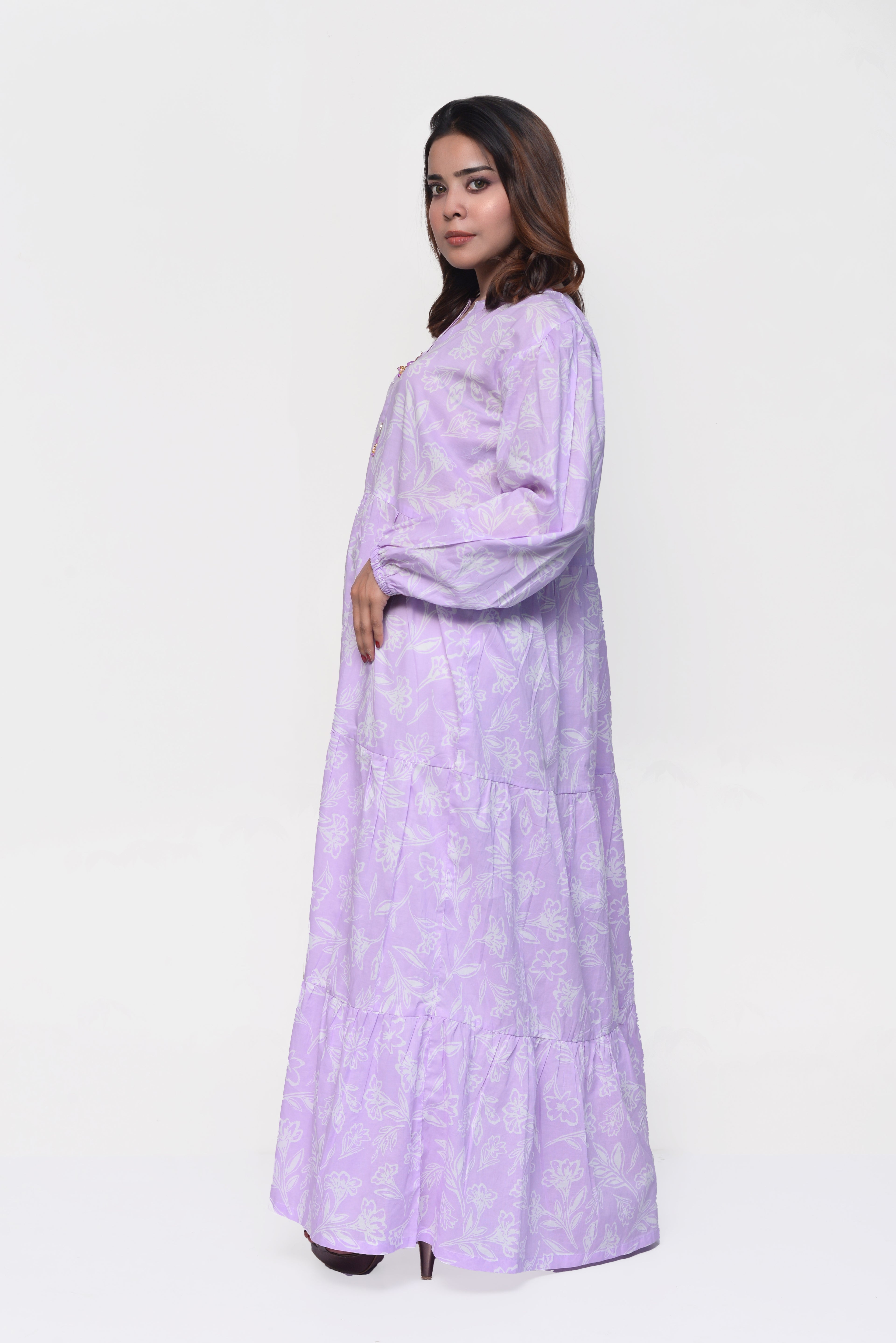 💜 Lavender Bloom Maxi Dress – Soft, Elegant & Modestly Chic