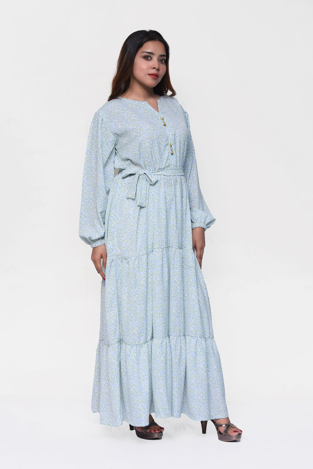 💙 Sky Blossom Maxi Dress – Soft, Fresh & Elegantly Modest