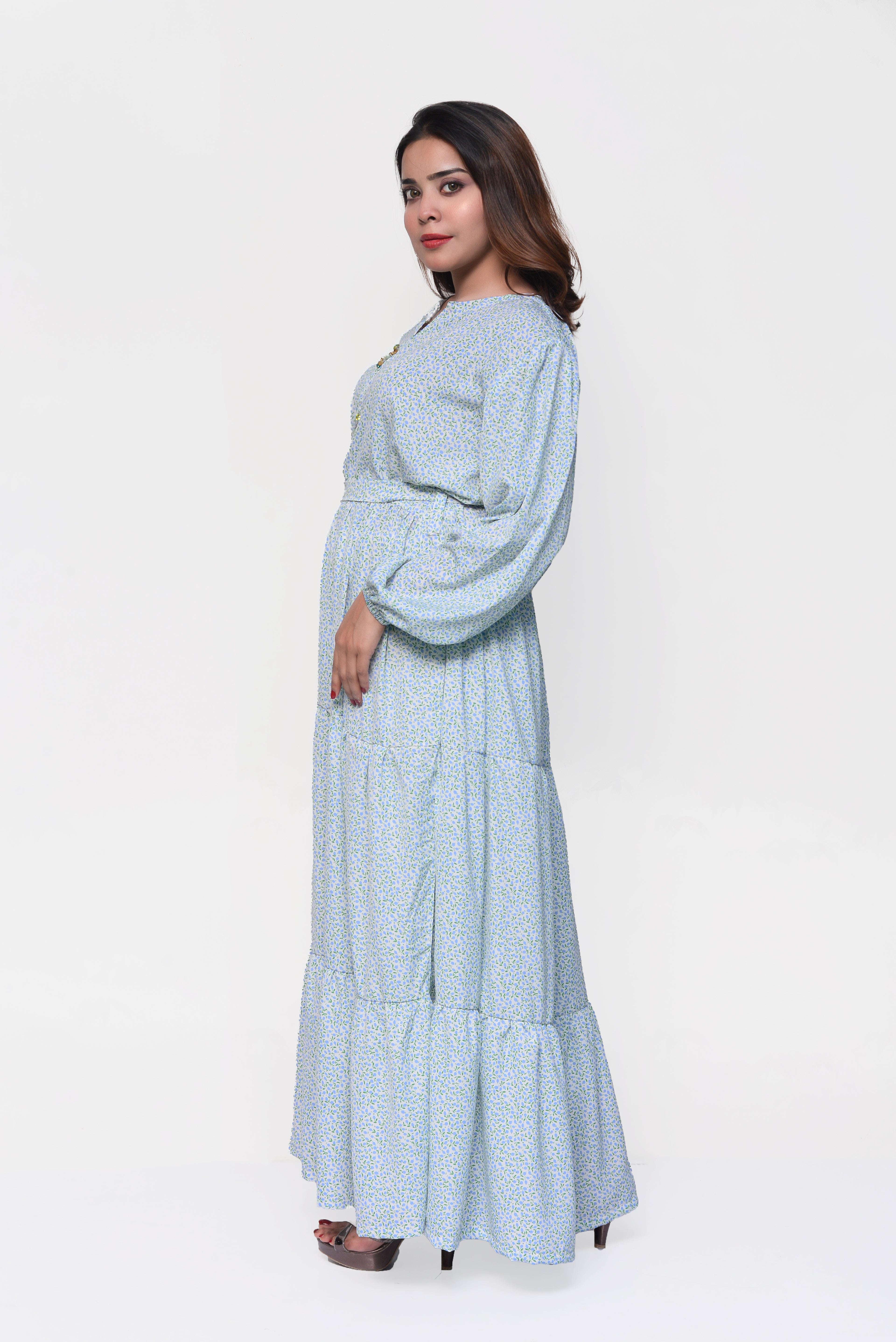 💙 Sky Blossom Maxi Dress – Soft, Fresh & Elegantly Modest