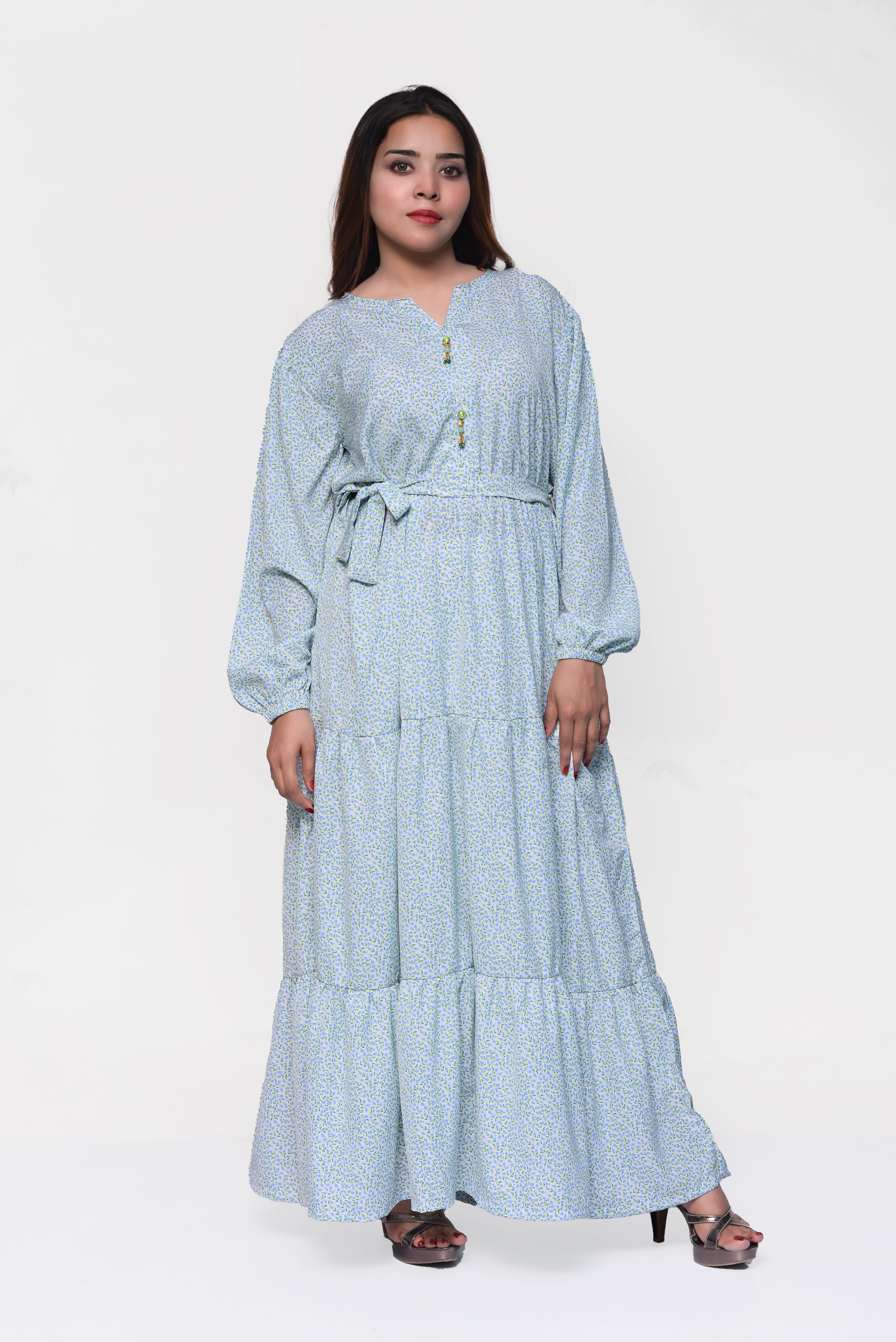 💙 Sky Blossom Maxi Dress – Soft, Fresh & Elegantly Modest