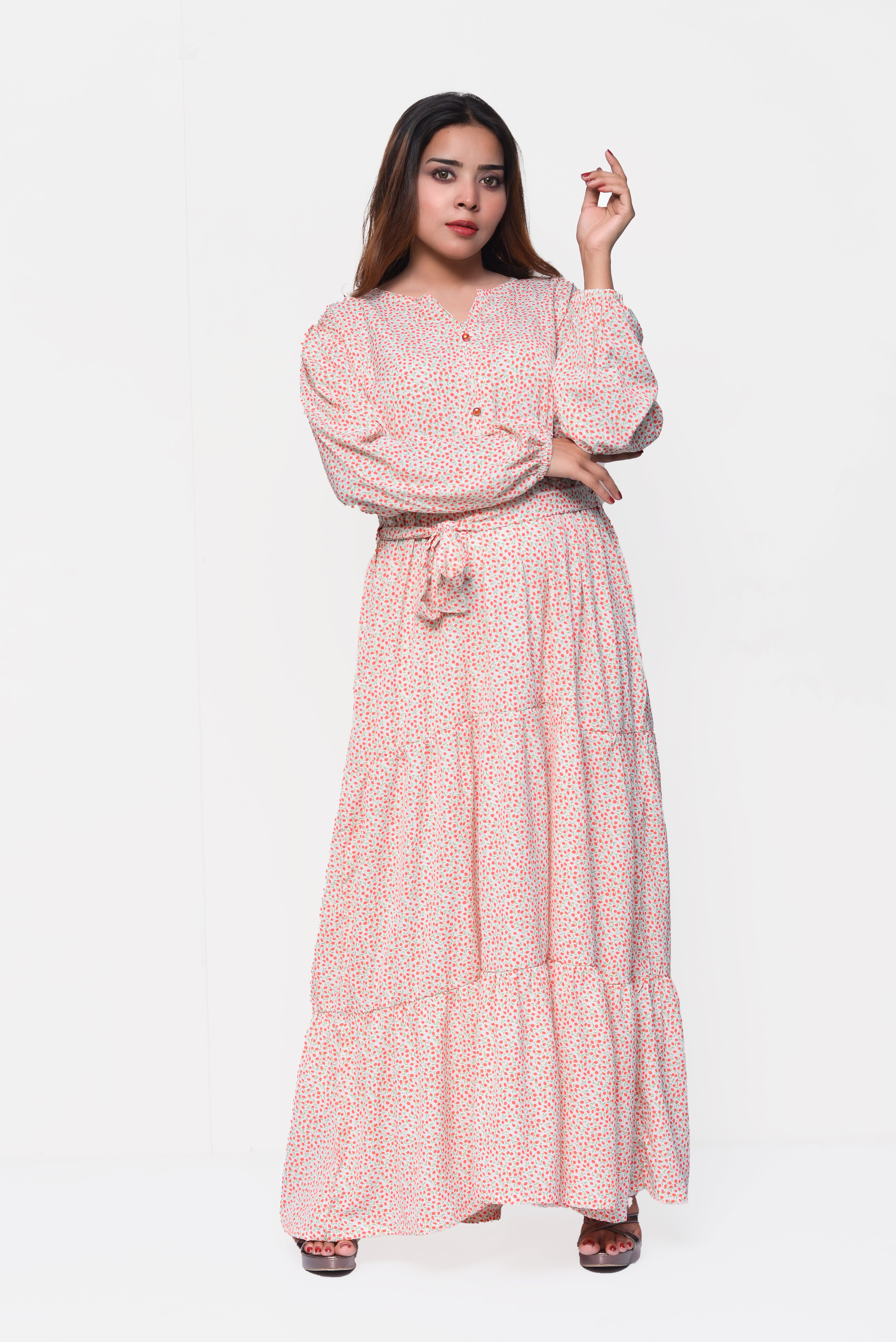 🌼 Peach Meadow Maxi Dress – Soft, Feminine & Perfectly Modest